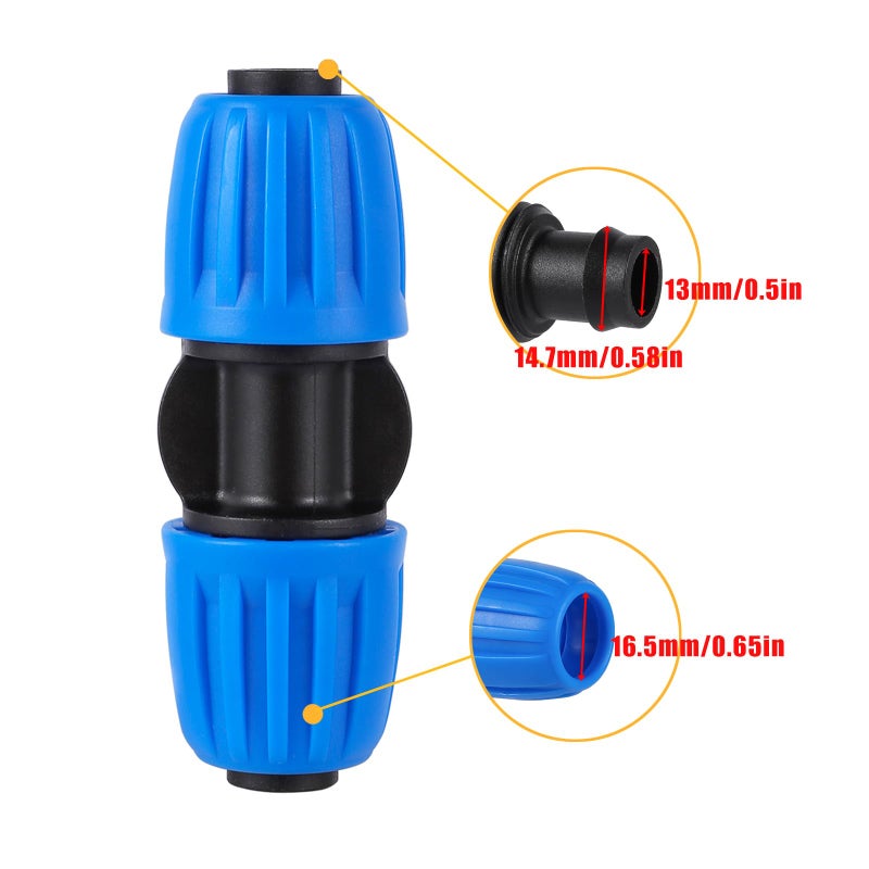 FULAIERGD 16mm Drip Irrigation Fittings Lock Barbed Straight Connectors For 1/2 Inch Drip Tubing (OD 0.620 in.ID is 0.520. in) Fit,(10 Pcs Blue) - Image 3